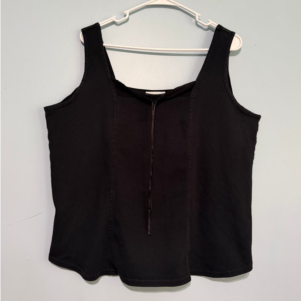 Avenue Women's 18/20 Black 100% Cotton Square Neck Tank Top 1792